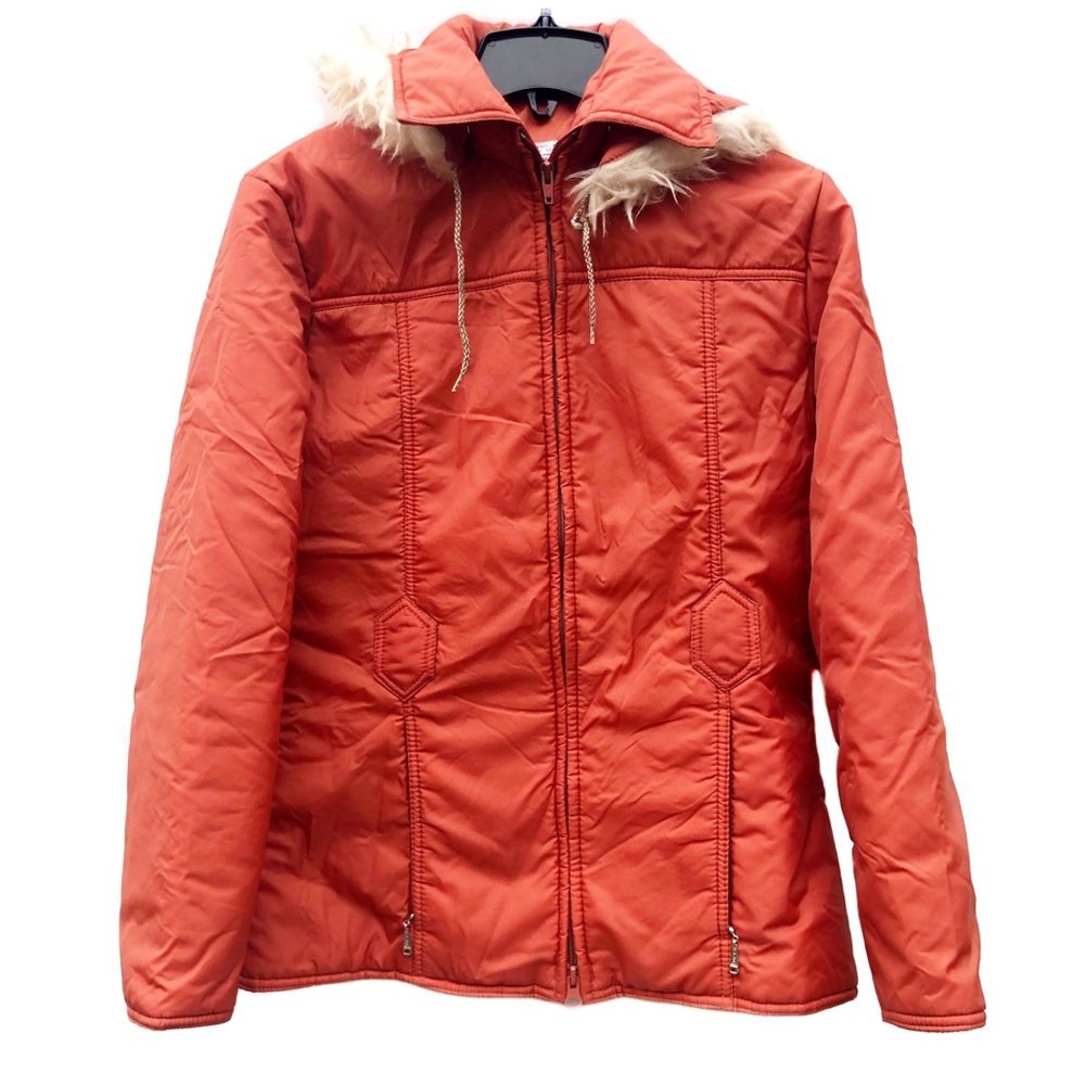 MW JCPenney Jacket True Vintage 2000s Orange Parka Hooded Full Zip Windbreaker S